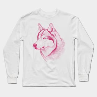 Alaskan Malamute Dog Minimalistic Pink Line drawing Long Sleeve T-Shirt